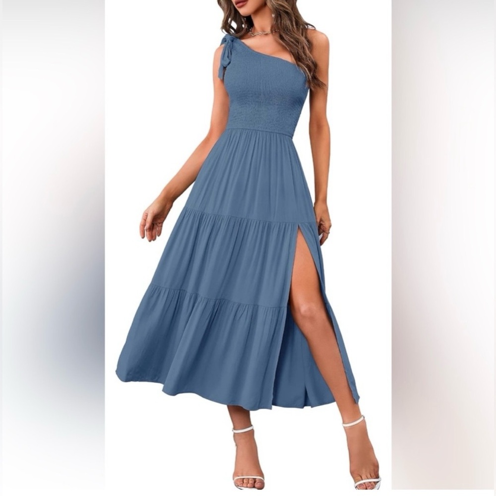 Merokeety Smocked Elegant Blue One-Shoulder Dress(RSB 10)  EUC- Medium 14-19 PTP - Picture 4 of 8